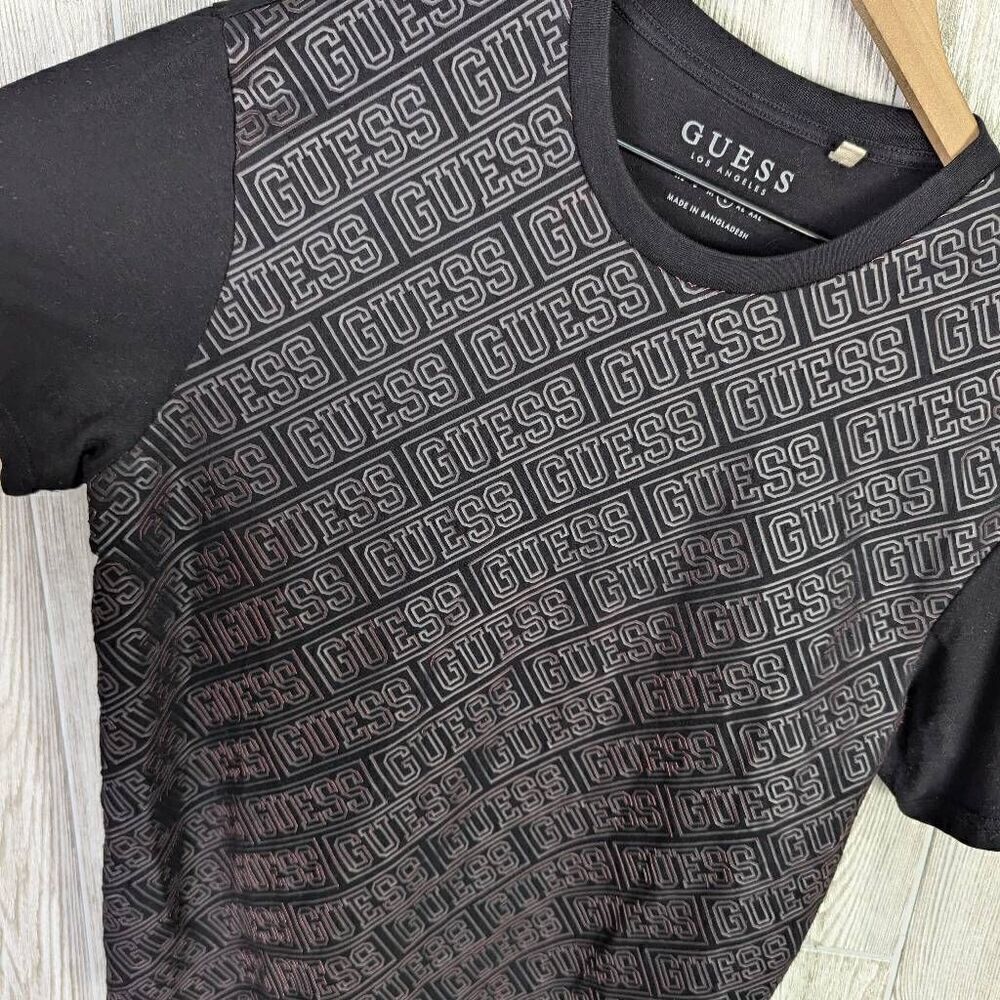 Guess Men’s Large Black Grey Signature Logo Short Sleeve T-Shirt Crewneck - Picture 3 of 5